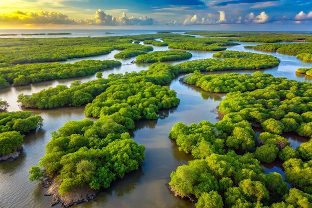 Gambia Mangroves Aerial view of mangrove forest in Gambia Photo made by drone from above Africa Natural Landscape