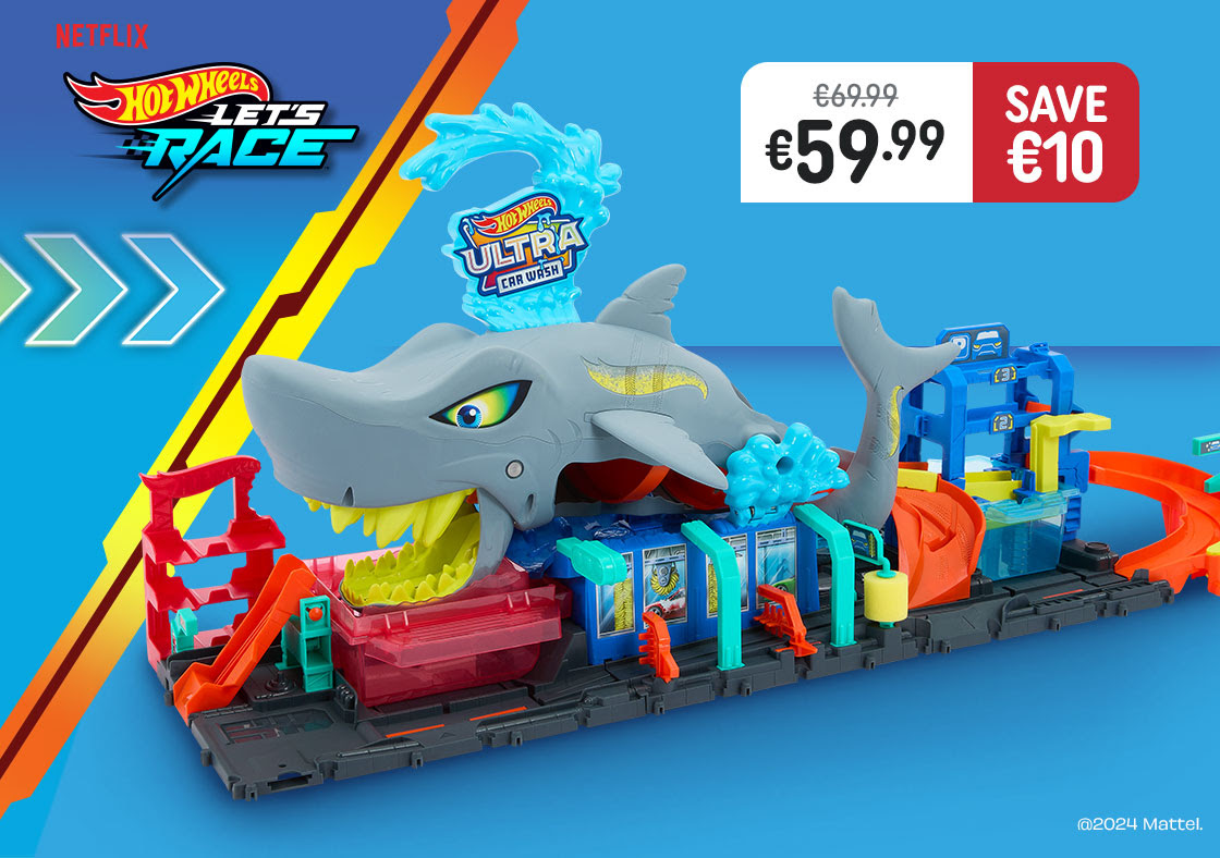 Rev up your imagination! Save on selected Hot Wheels Playsets 10 Hot Wheels City Lets Race Netflix - Ultra Shark Car Wash Set