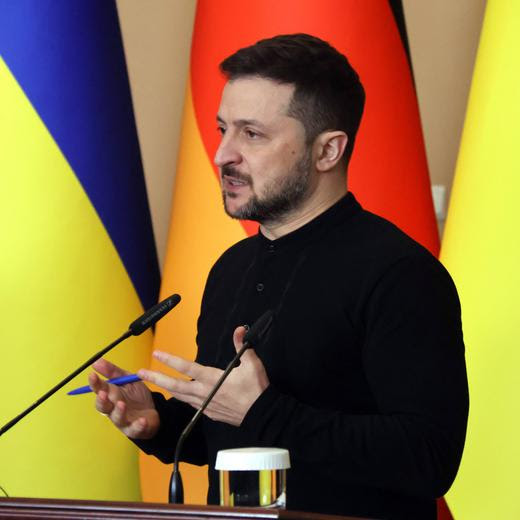 KYIV, UKRAINE - DECEMBER 2, 2024 - President of Ukraine Volodymyr Zelenskyy attends a joint briefing with Federal Chancellor of Germany Olaf Scholz, Kyiv, capital of Ukraine. Joint briefing of Volodymyr Zelenskyy and Olaf Scholz in Kyiv PUBLICATIONxNOTxINxRUSxBLR Copyright: xOLEKSANDRxKLYMENKOx