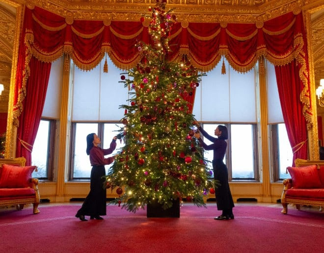 A Christmas tree in the Crimson Drawing Room, Christmas at Windsor Castle