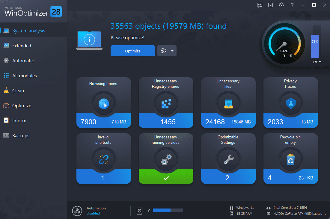 Ashampoo WinOptimizer 28 - Optimized