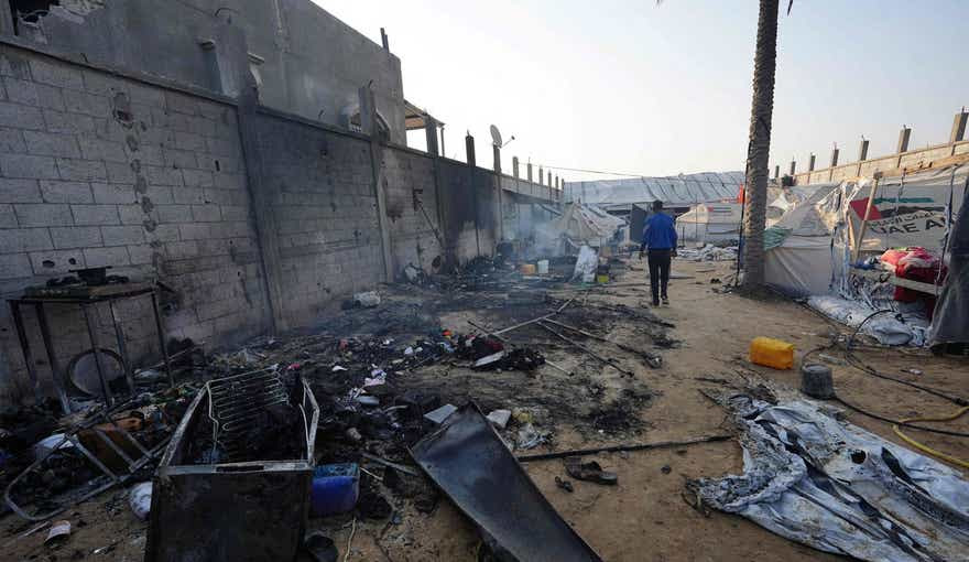 The displaced persons' camp that was hit in al-Mawasi, on Saturday.