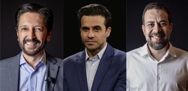 Da esquerda para a direita: Ricardo Nunes, Pablo Marçal e Guilherme Boulos