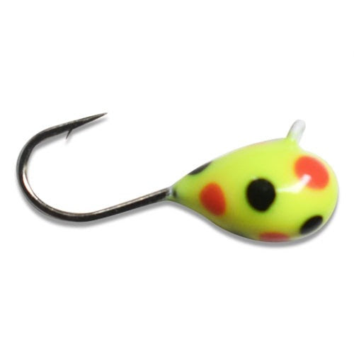 Image of CHARTREUSE BLACK ORANGE SPOT GLOW TUNGSTEN JIG