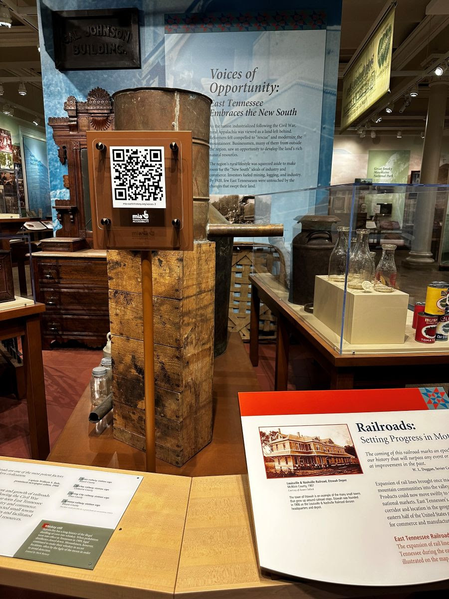 MIA project QR code on a stanchion in the main gallery.