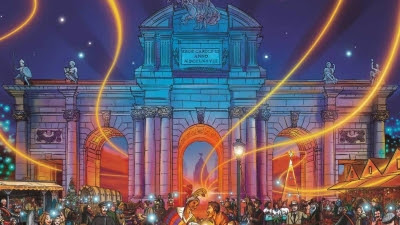 Un viaje a través del tiempo frente a la Puerta de Alcalá protagoniza el cartel navideño del Ayuntamiento de Madrid