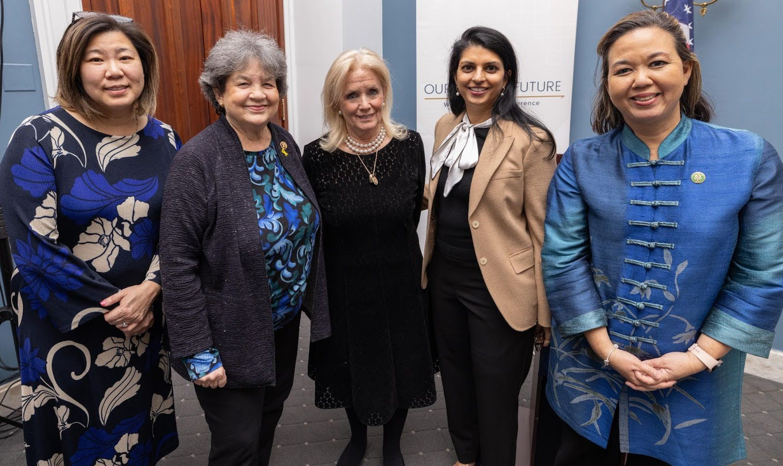 Our Secure Future Vice President Sahana Dharmapuri with various representatives at Our Secure Future’s February 2024 Hill Briefing