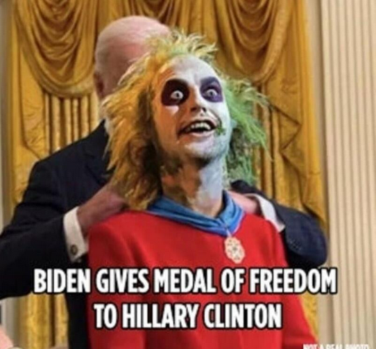 Funny picture of Biden give medal to fake Hillary.