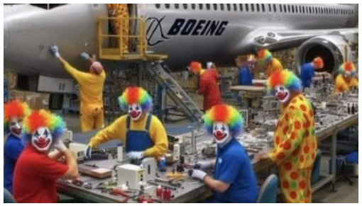 Meme showing clowns at Boeing.
