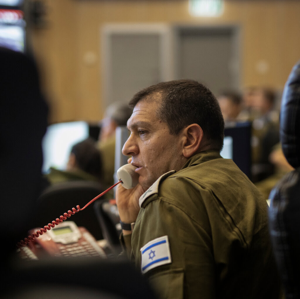 General Aharon Haliva shown speaking on a phone. 