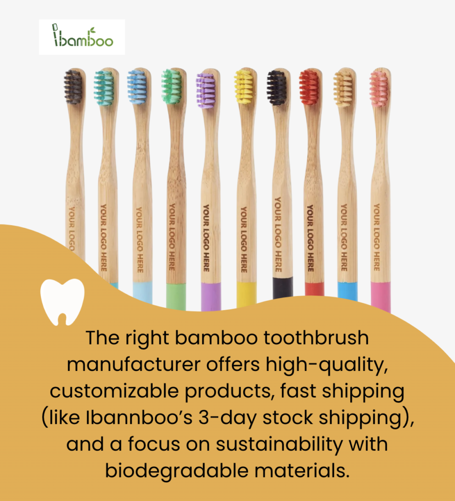 Customizable bamboo toothbrushes with high quality, fast 3-day shipping (by Ibannboo), and a focus on sustainability with biodegradable materials.