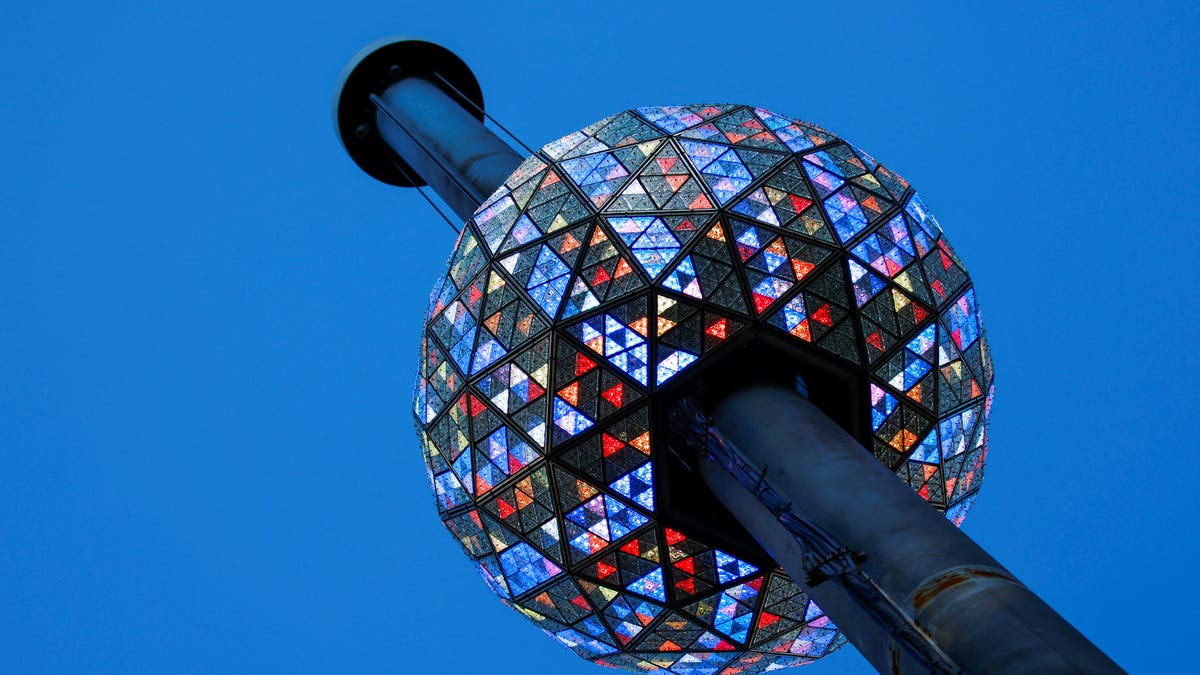 The ball for the upcoming New Year's Eve celebration is seen during a drop test in Times Square, New York, U.S., December 30, 2024.