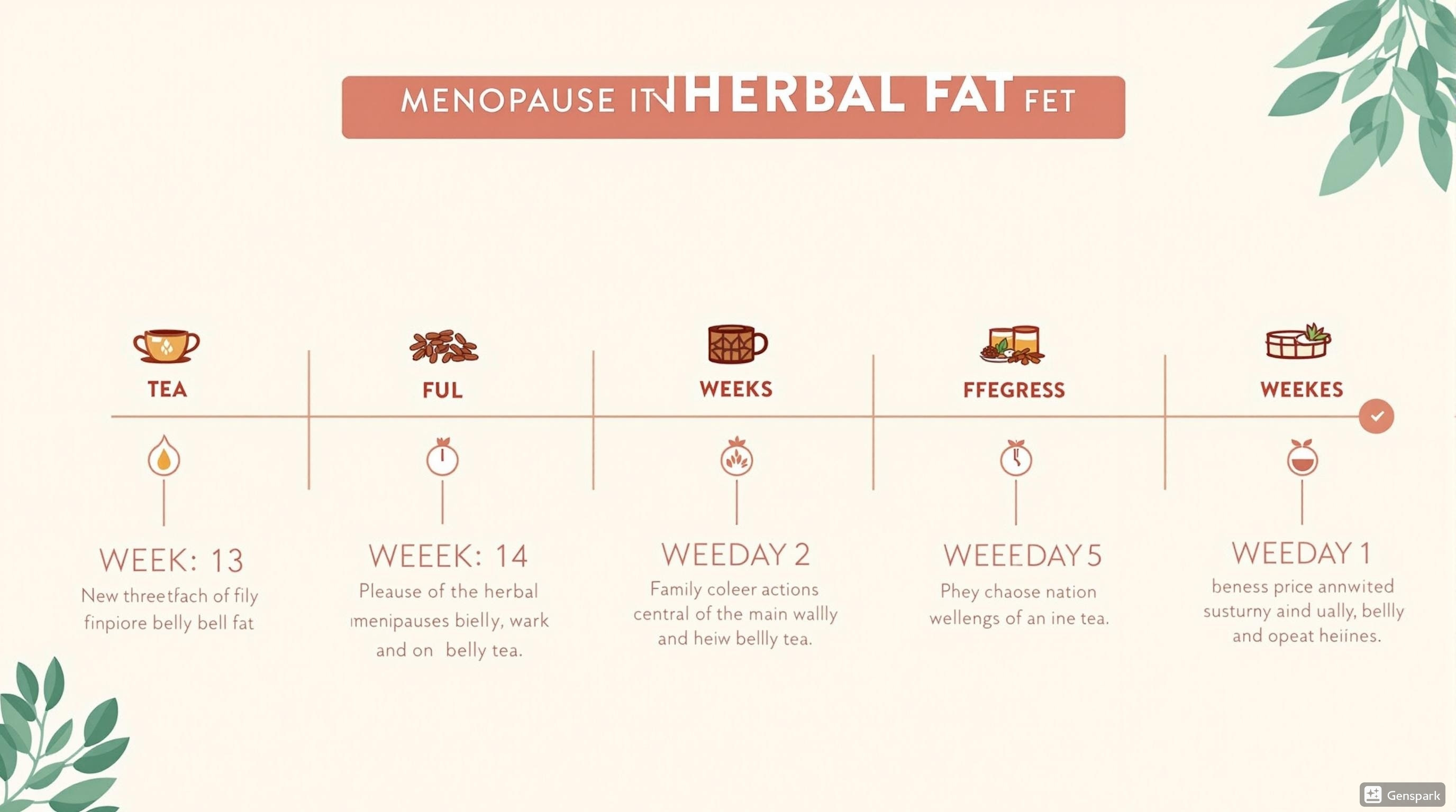 Infographic showing timeline of herbal tea effects on menopause belly fat