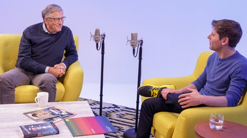 Bill Gates and Sam Altman during podcast recording