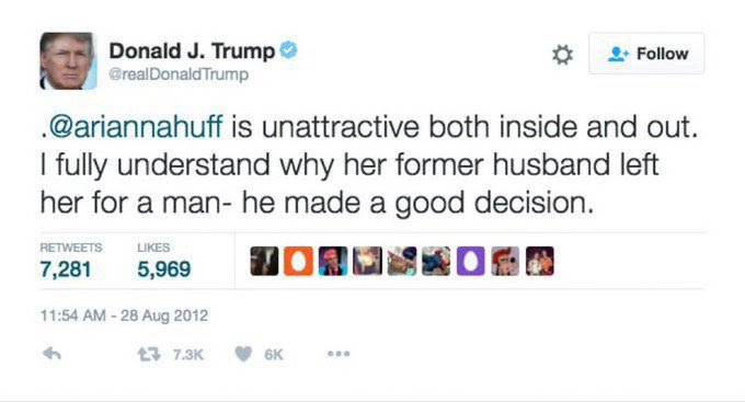 Trump tweet insulting Arianna Huffington.