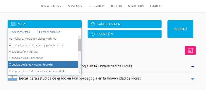 Ejemplo de filtración de las 110 becas para estudiar en Argentina