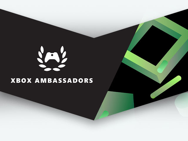 An image of the Xbox Ambassadors controller and laurel logo next to various lines and shapes.