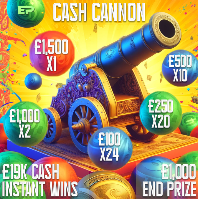 Image of CASH CANNON £20,000 CASH DRAW £19,000 OF INSTANTS PLUS £1,000 END PRIZE! #2