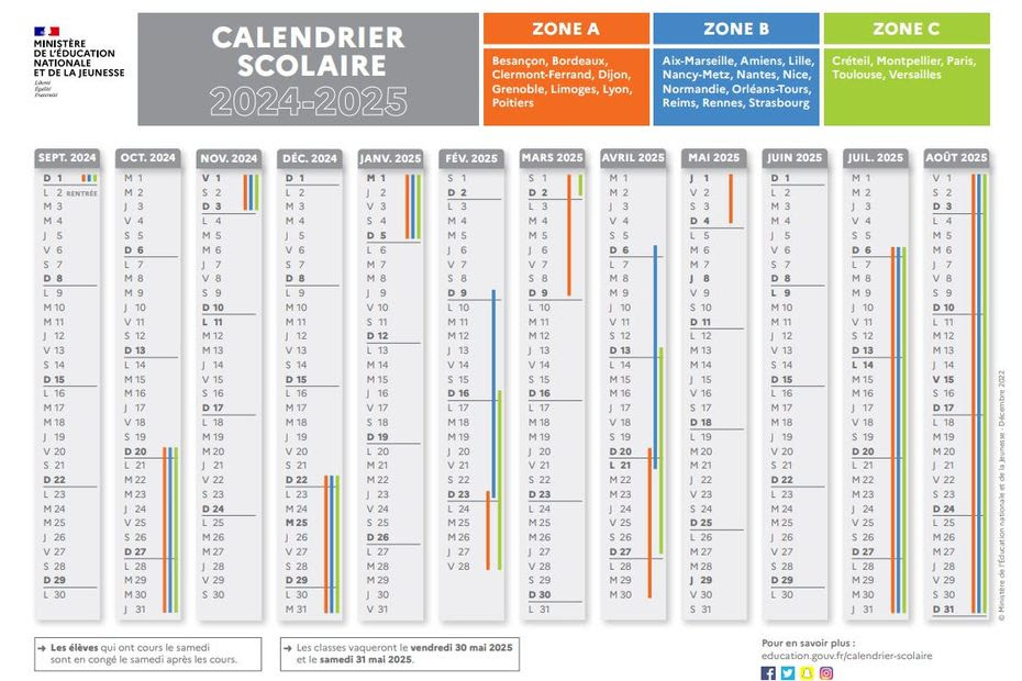 Vacances scolaires : voici le calendrier officiel 2024-2025