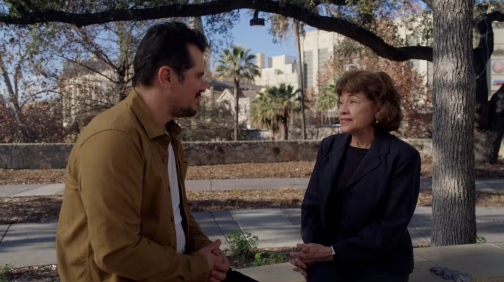 John Leguizamo with Sharyll Teneyuca, niece of labor organizer and civil rights activist Emma Tenayuca. (NGL Studios / PBS)