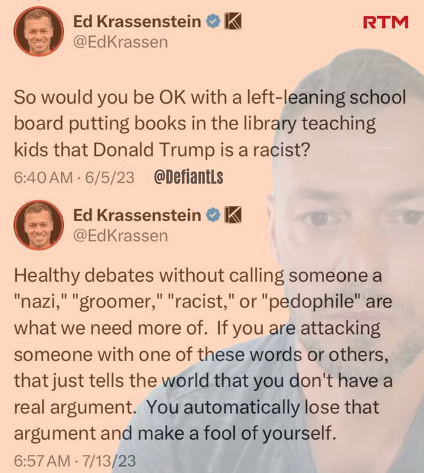 Hypocrite Ed K who calls Trump a racist then says it is bad to call people racist.