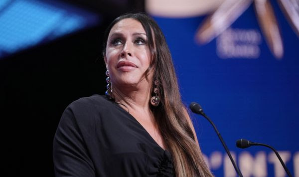 Karla Sofia Gascon accepts the award for best actress for &#x27;Emilia Perez&#x27; during the awards ceremony of the 77th international film festival, Cannes, southern France, Saturday, May 25, 2024 (Photo by Andreea Alexandru/Invision/AP)