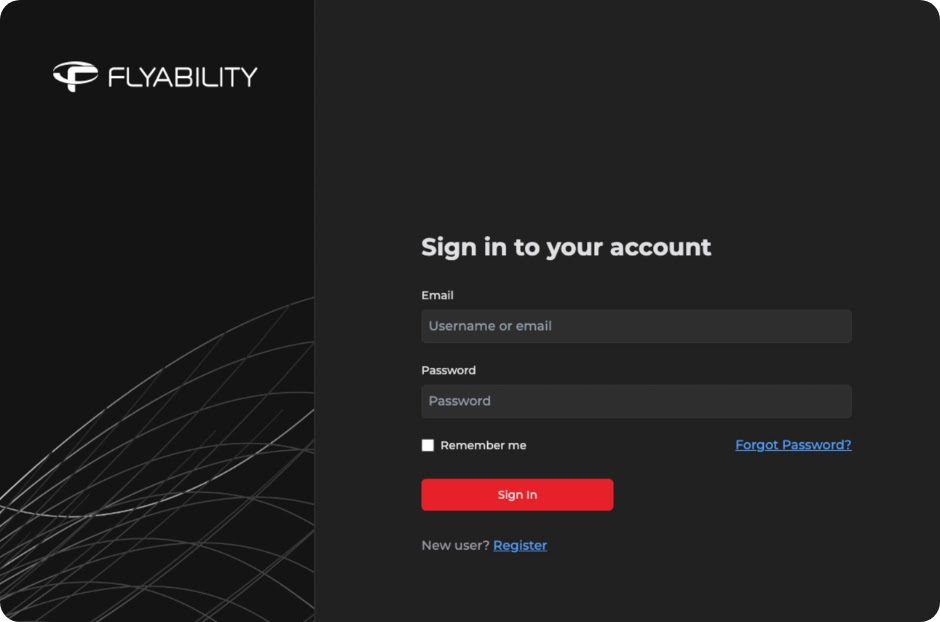 Flyability Login screen