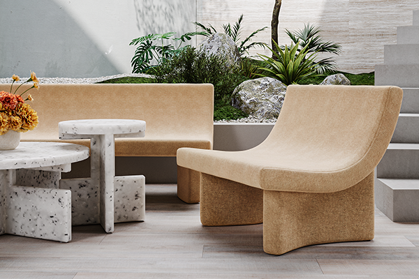 Curved furniture in beige tones 