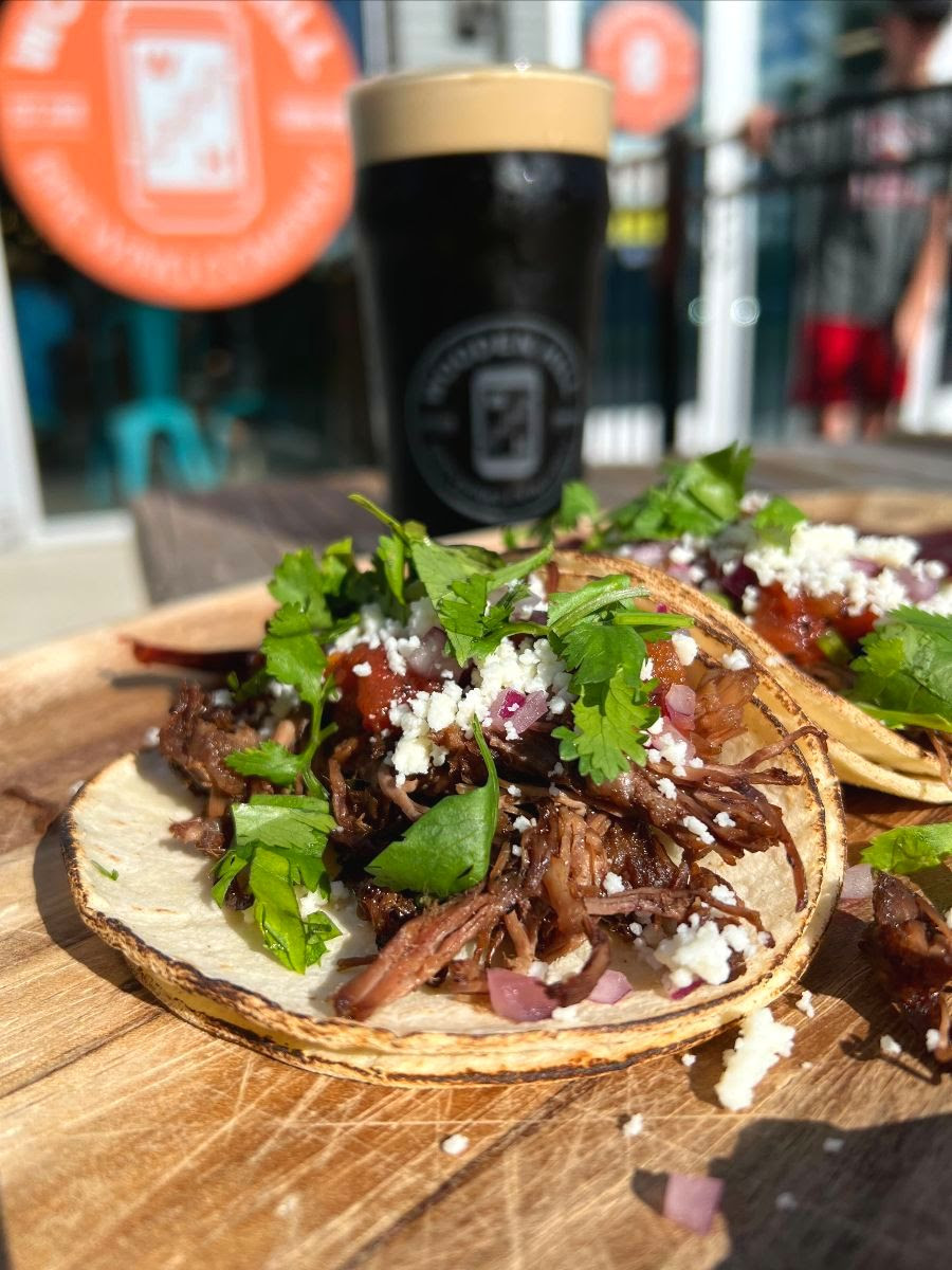 Picture of Barbacoa Tacos with a beer on the side