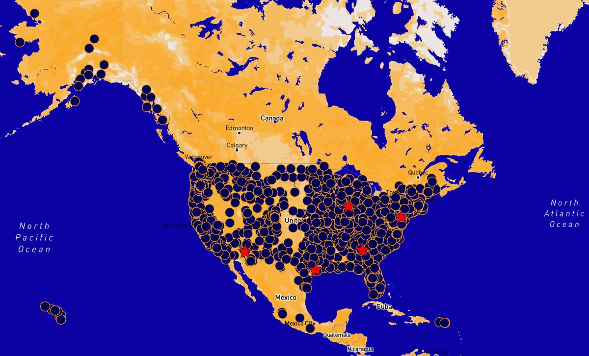 A map of No Kings events across North America