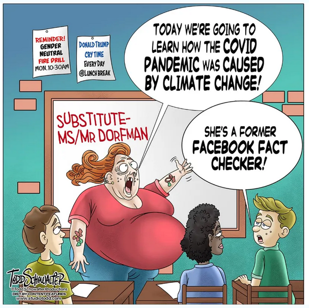 Cartoon moick Facebook fact checkers.