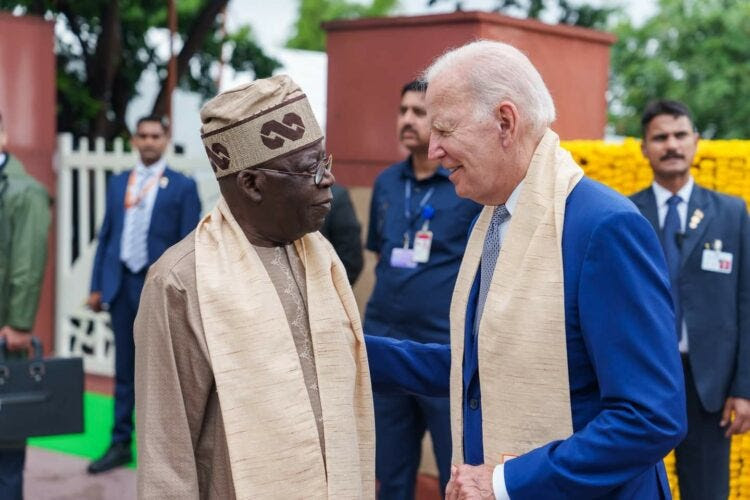 File Photo: President Joe Biden meets President Bola Tinubu on the sidelines of the G-20 summit in New Delhi, India, early September 2023.