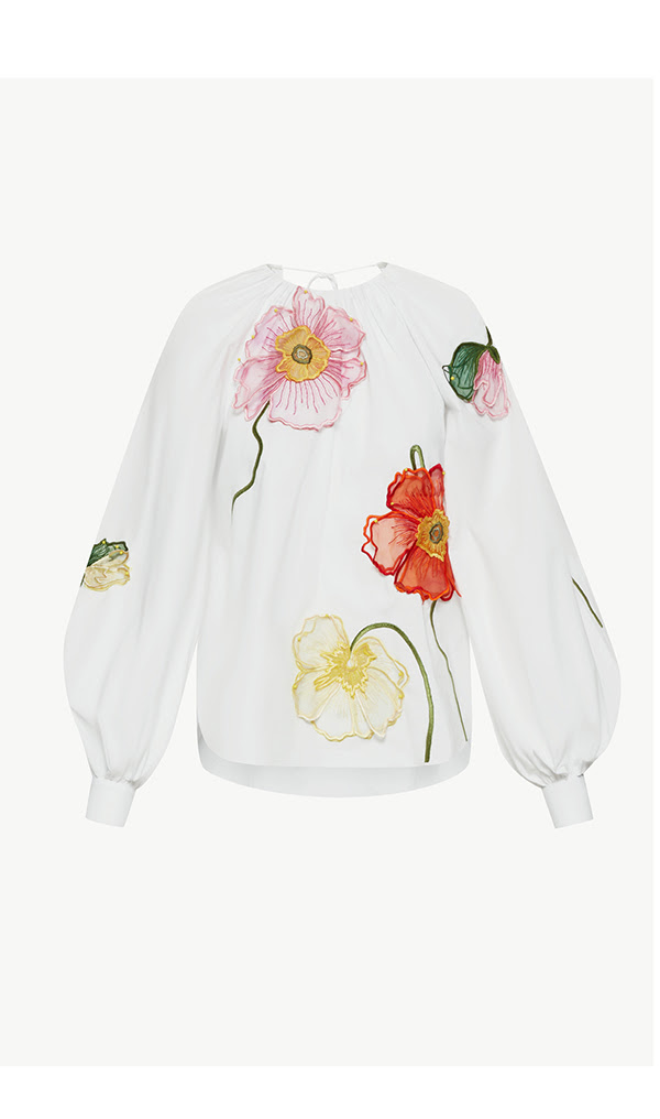 PAINTED POPPIES COTTON POPLIN BLOUSE