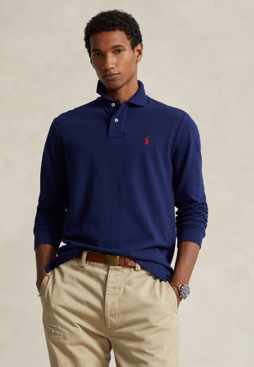 Mesh Long-Sleeve Polo Shirt