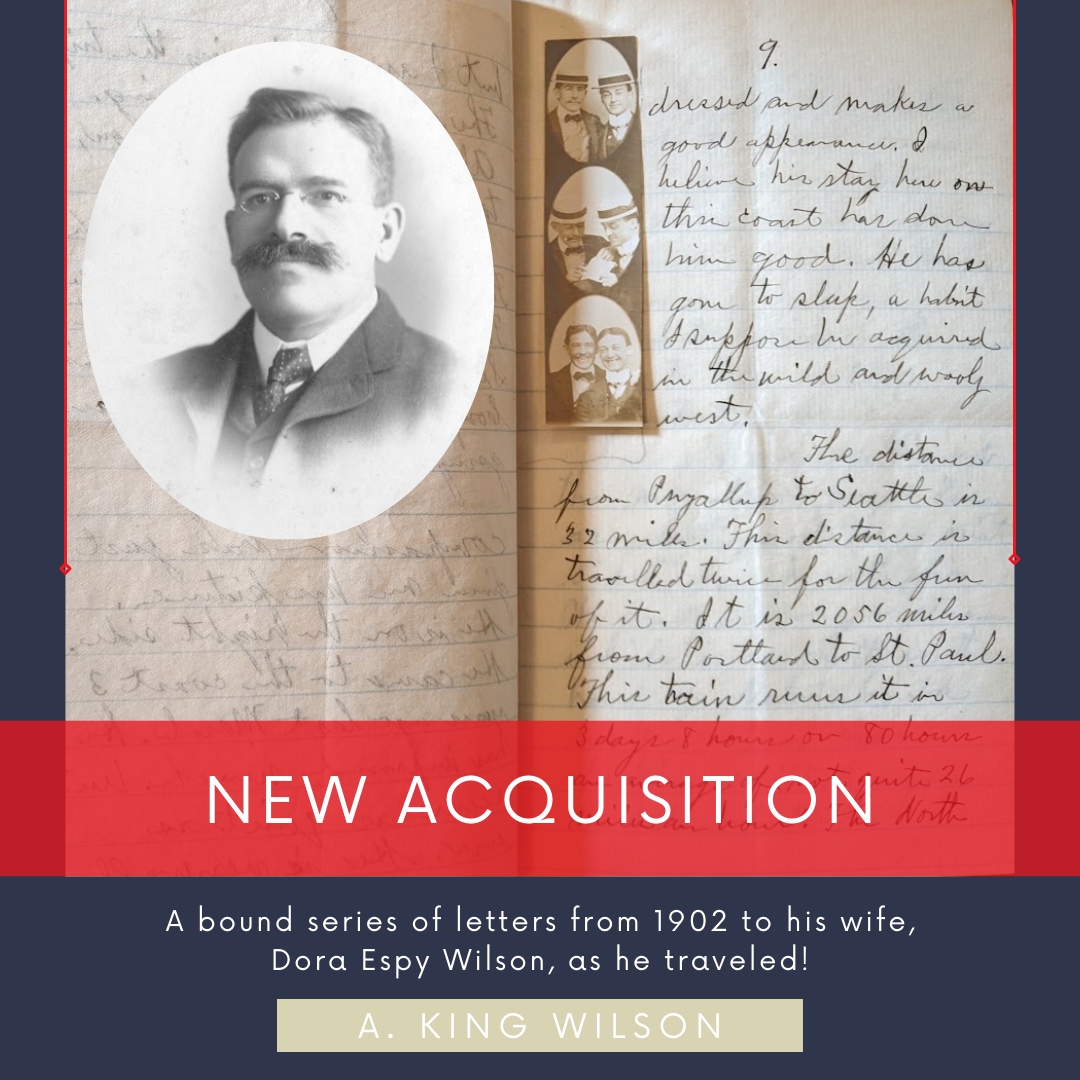 photo of a bound series of letters from 1902 from A King Wilson to his wife, Dora Espy Wilson, as he traveled