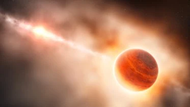 Gas Giant Planet Embedded in the Disk of Dust and Gas in the Ring of Dust Around a Young Star