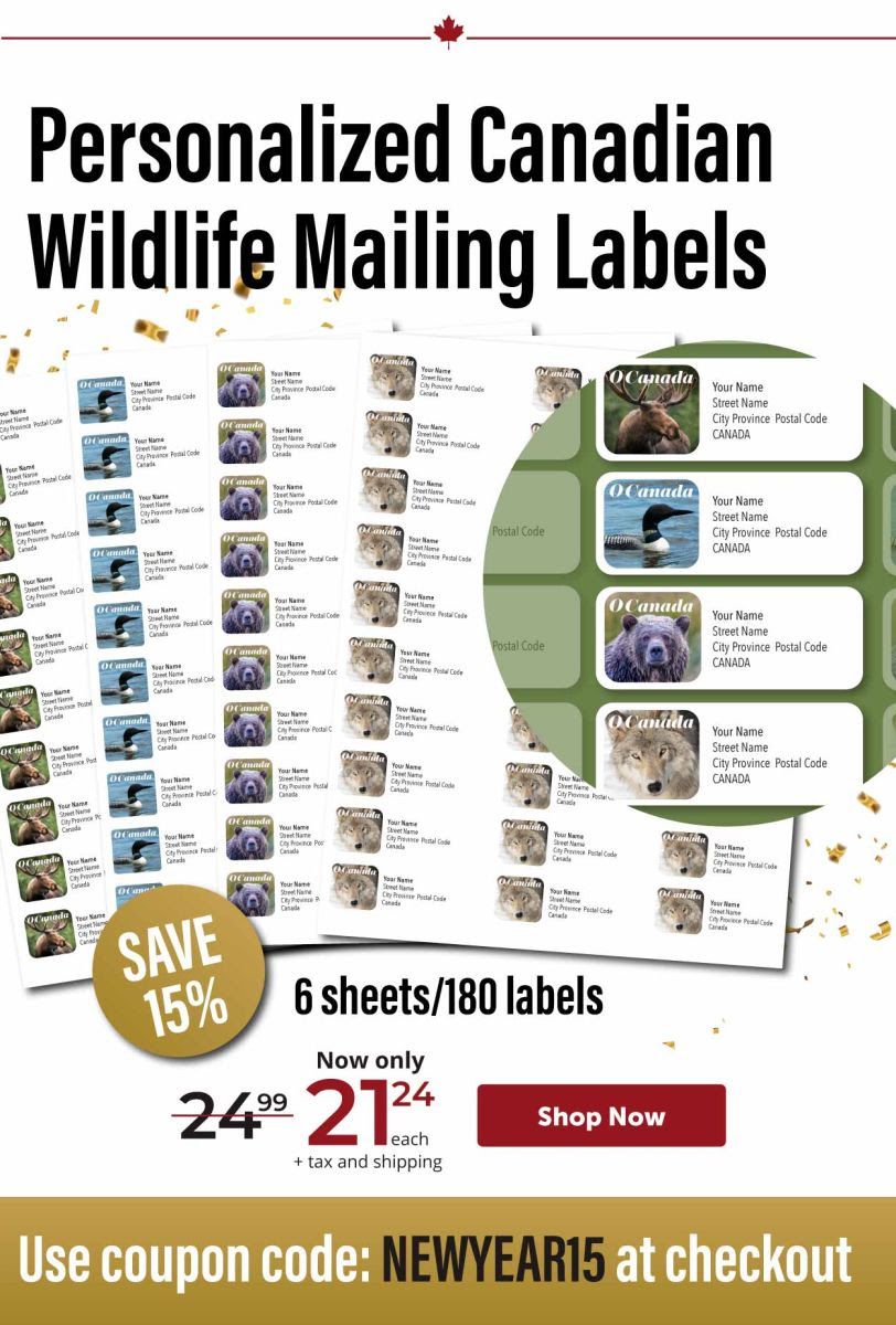 SAVE 15%! Personalized Canadian Wildlife Mailing Labels