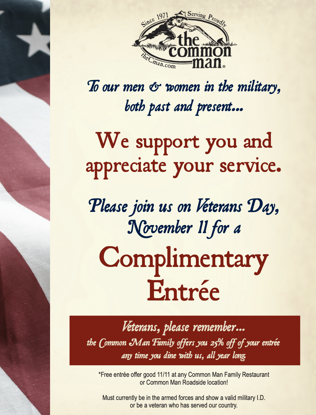 Veterans Day Complimentary Entree