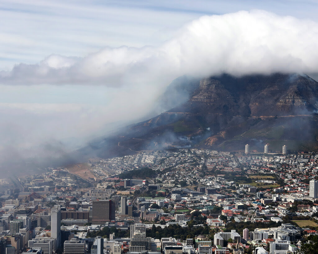 An aerial view of a cloudy Cape Town. 