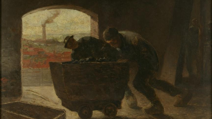 Constantin Meunier, « Wagonnet dans la mine », s.d., huile sur toile, 80 x 96 cm. Bruxelles, MRBAB.