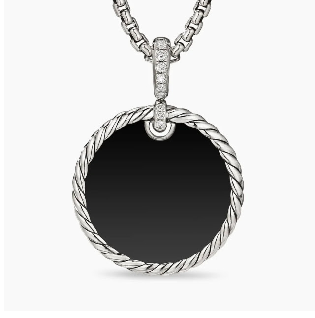 DY Elements® Reversible Disc Pendant Sterling Silver with Black Onyx Reversible to Mother of Pearl and Diamonds, 24mm