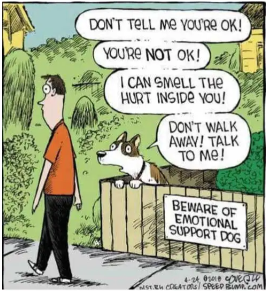 Cartoon of "Emotional" support dog.