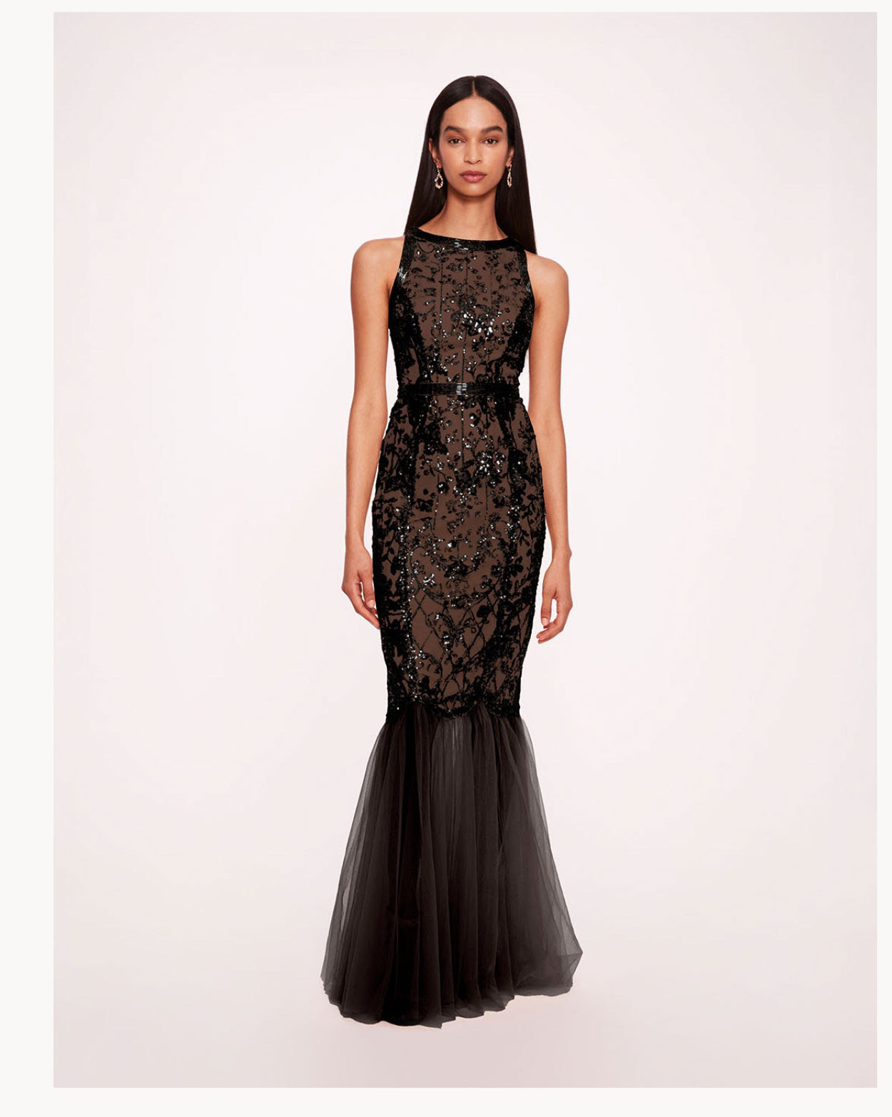 Sequin Lattice Strapless Gown