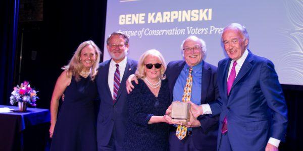 Michigan LCV Executive Director Lisa Wozniak, Senator Gary Peters, Congresswoman Debbie Dingell, LCV President Gene Karpinski, and Senator Ed Markey. 