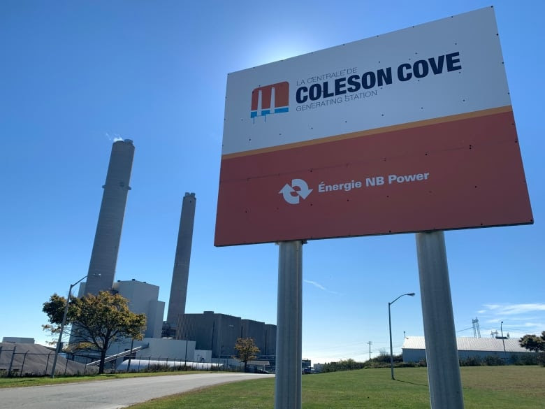 Aerial view of Coleson Cove generating station sign.