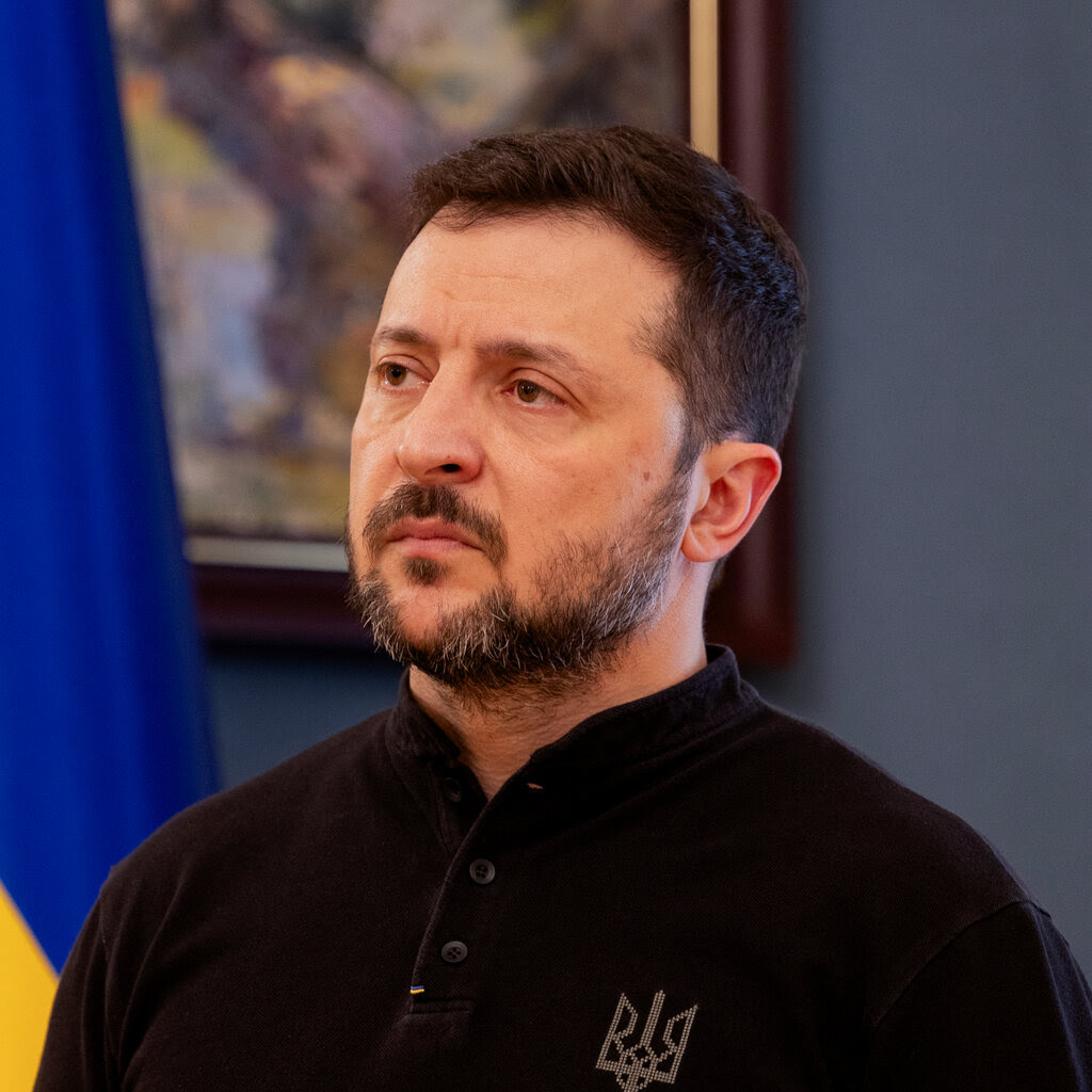 A side profile image of Volodymyr Zelensky.