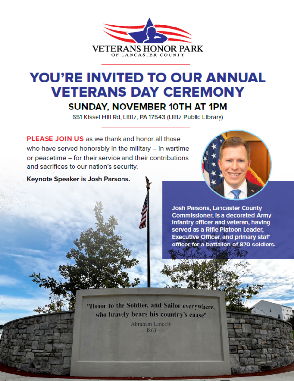 Veterans Day event invitation on 11/10 at 1pm