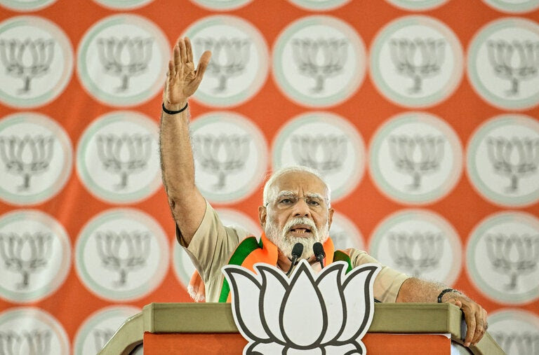 Prime Minister Narendra Modi at a rally in the Indian state of Maharashtra this month. His critics’ alarm bells about democracy are barely being heard.