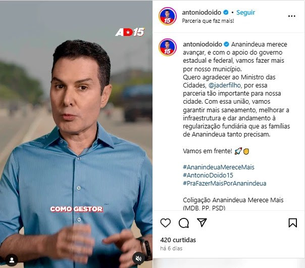 Print de vídeo publicado no perfil pessoal de Antonio Doido no Instagram