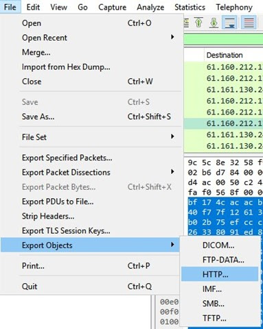 Wireshark HTTP Object Export